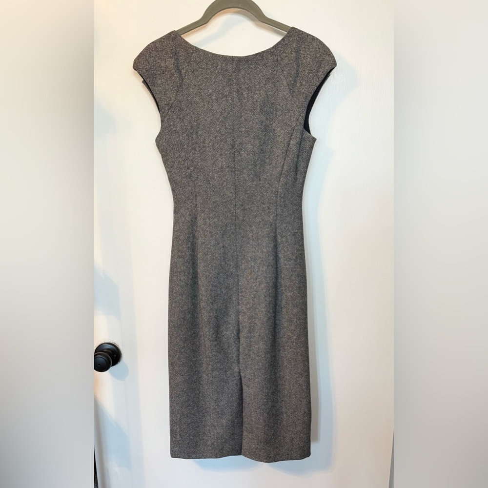 LK Bennett Gray Tweed Style 100% Wool Ruched Office Business Midi Dress- Size 2 - Picture 4 of 7